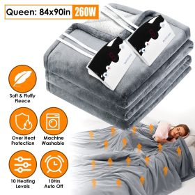Electric Heated Fleece Heated Blanket with 10 Heating Levels 10 Hours Auto Off Machine Washable for Home Office Usage (Color: grey, size: Queen Size 84x90in)